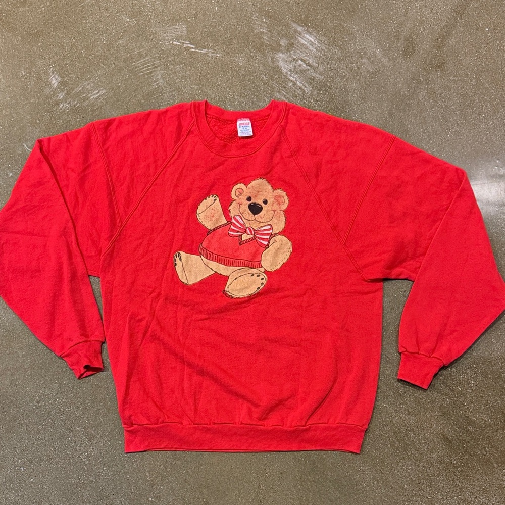 Jerzees 90s Vintage Red Teddy Bear Crewneck Sweatshirt XL Fits L